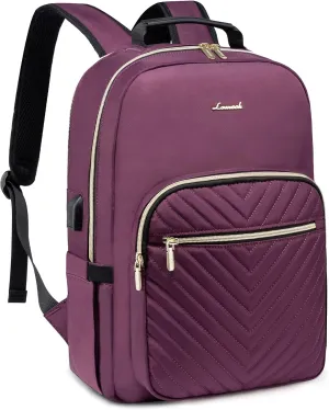 LOVEVOOK Laptop Backpack for Women 17.3 inch,Cute Womens Travel Backpack Purse,Professional Laptop Computer Bag,Waterproof Work Business Teacher Bags Carry on Backpack with USB Port,Deep-Purple