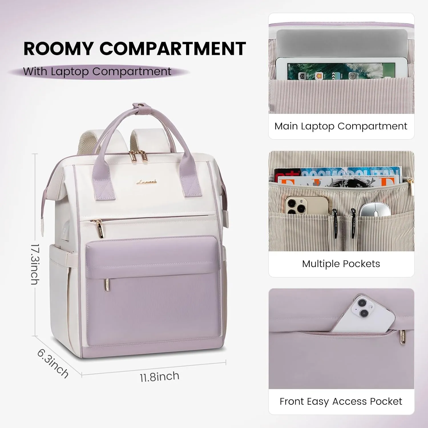 LOVEVOOK Laptop Backpack Purse for Women Waterproof Teacher Nurse Bag, 15.6 Inch Work Laptop Bag with USB Port, Business Travel Computer Backpack