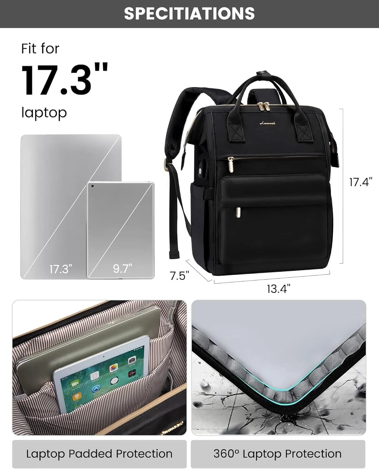 LOVEVOOK Laptop Backpack Purse for Women Waterproof Teacher Nurse Bag, 17.3 inch Work laptop Bag with USB Port, Business Travel Computer Backpack
