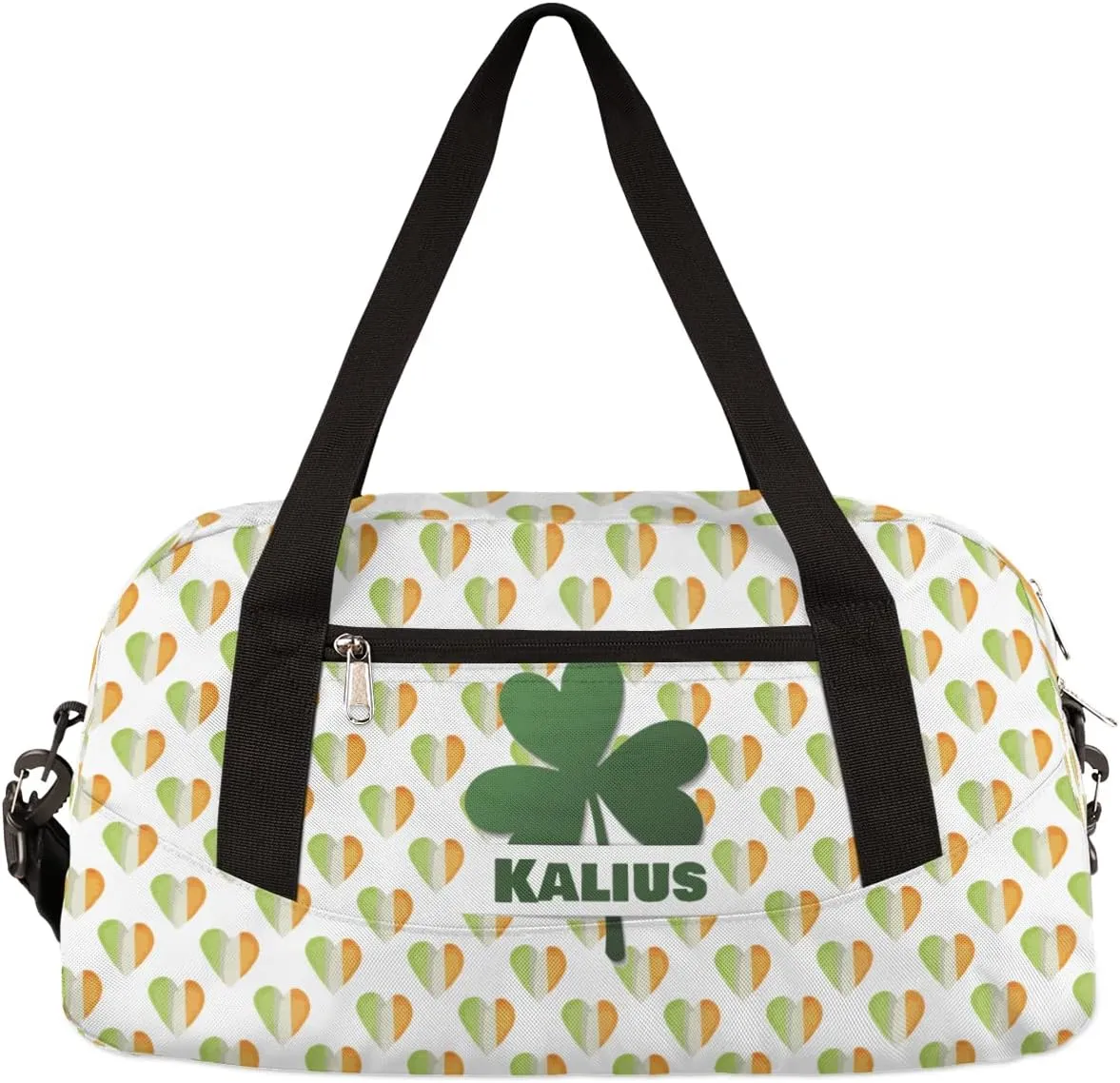 Lucky Clover Leaves Kids Duffel Bag for Girls Boys Teens, Irish Heart Custom Name Dance Bag Overnight Small Duffel Bag Carry On Weekend Sports Gym Travel Bag for School Practice Gymnastics Ballet