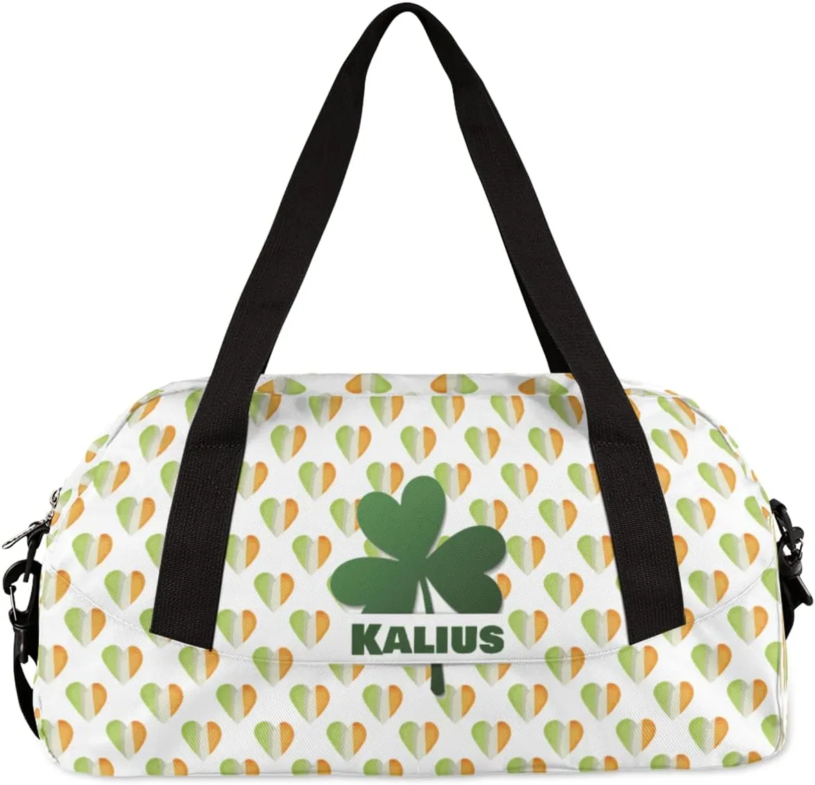 Lucky Clover Leaves Kids Duffel Bag for Girls Boys Teens, Irish Heart Custom Name Dance Bag Overnight Small Duffel Bag Carry On Weekend Sports Gym Travel Bag for School Practice Gymnastics Ballet