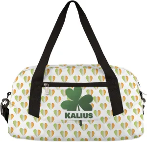 Lucky Clover Leaves Kids Duffel Bag for Girls Boys Teens, Irish Heart Custom Name Dance Bag Overnight Small Duffel Bag Carry On Weekend Sports Gym Travel Bag for School Practice Gymnastics Ballet