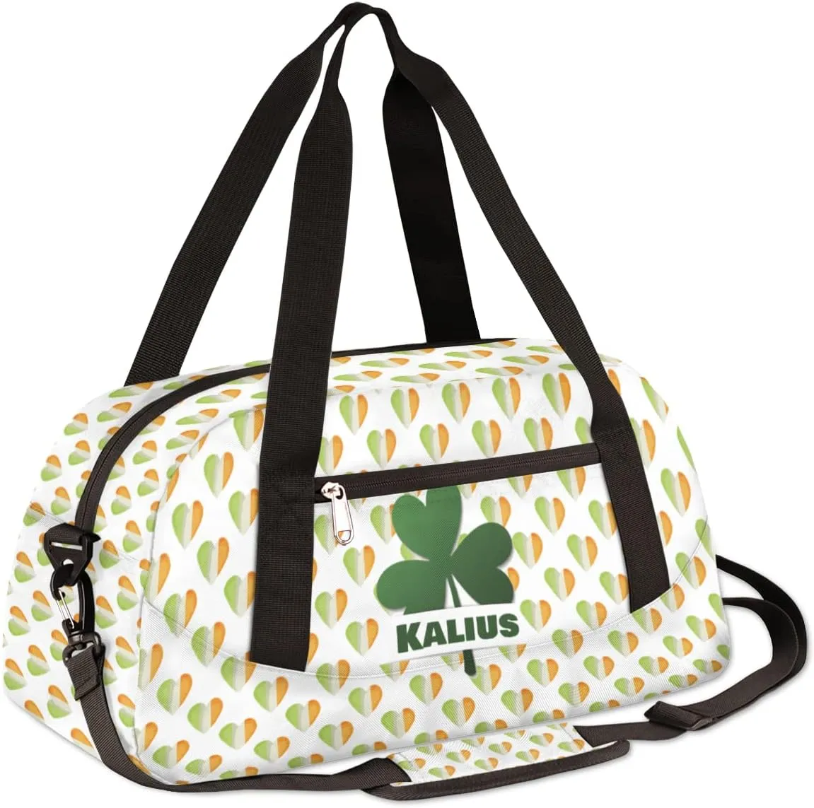 Lucky Clover Leaves Kids Duffel Bag for Girls Boys Teens, Irish Heart Custom Name Dance Bag Overnight Small Duffel Bag Carry On Weekend Sports Gym Travel Bag for School Practice Gymnastics Ballet