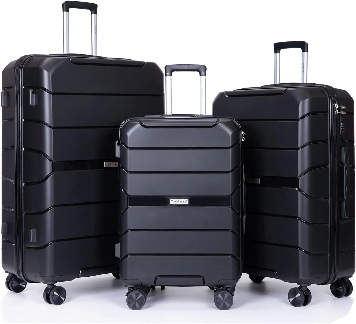 Luggage Sets Hardshell Travel Durable Suitcase Sets with Spinner Wheels TSA Lock, Carry-on,Luggage 3piece Set (20inch/24inch/28inch) (Black)
