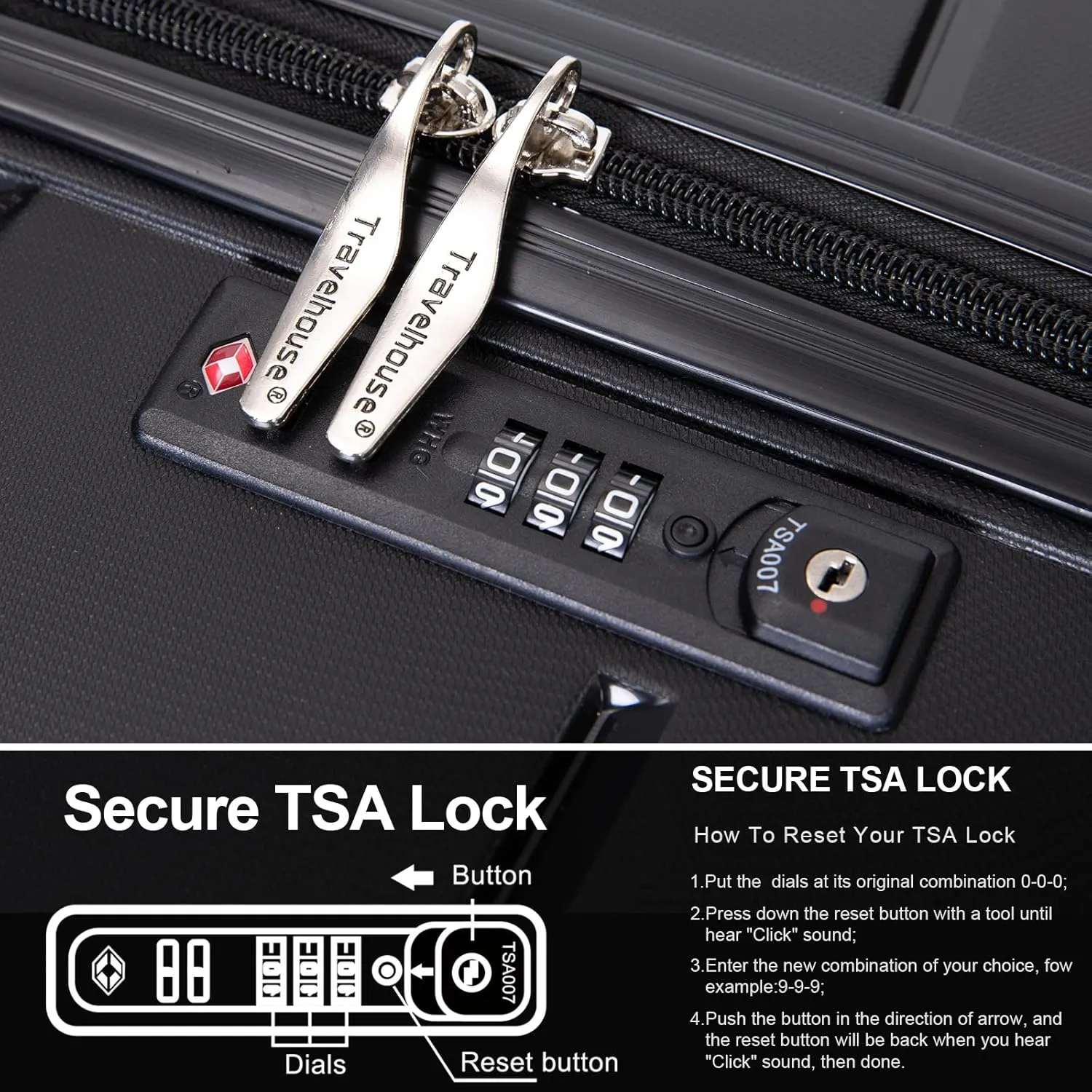 Luggage Sets Hardshell Travel Durable Suitcase Sets with Spinner Wheels TSA Lock, Carry-on,Luggage 3piece Set (20inch/24inch/28inch) (Black)