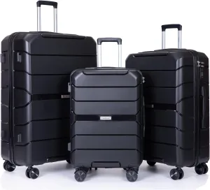 Luggage Sets Hardshell Travel Durable Suitcase Sets with Spinner Wheels TSA Lock, Carry-on,Luggage 3piece Set (20inch/24inch/28inch) (Black)