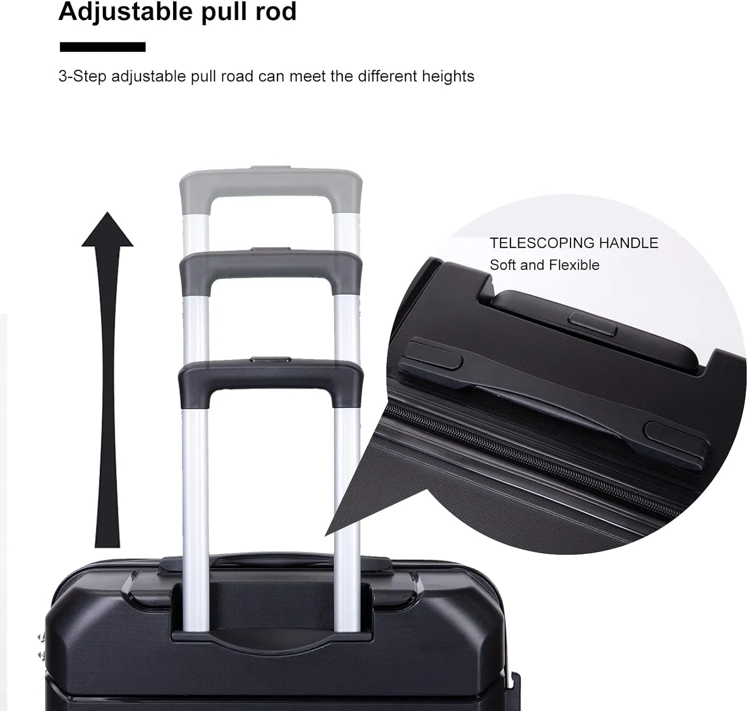 Luggage Sets Hardshell Travel Durable Suitcase Sets with Spinner Wheels TSA Lock, Carry-on,Luggage 3piece Set (20inch/24inch/28inch) (Black)