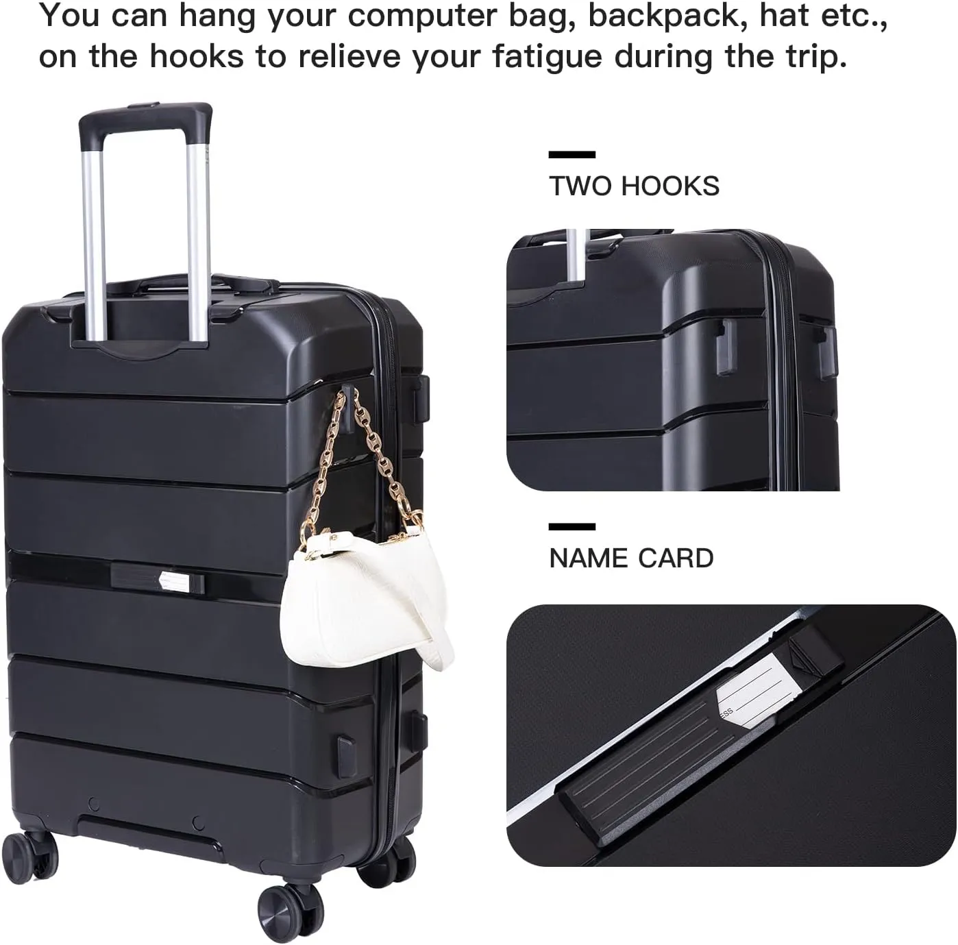Luggage Sets Hardshell Travel Durable Suitcase Sets with Spinner Wheels TSA Lock, Carry-on,Luggage 3piece Set (20inch/24inch/28inch) (Black)