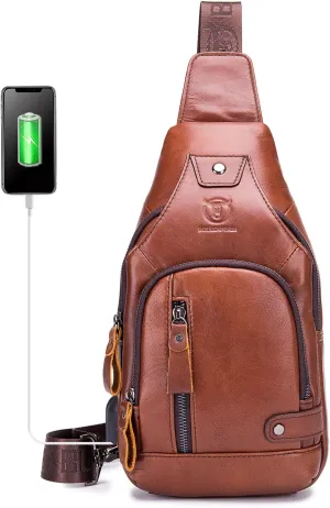 LUKZIJAES Genuine Leather Sling Bag for Men