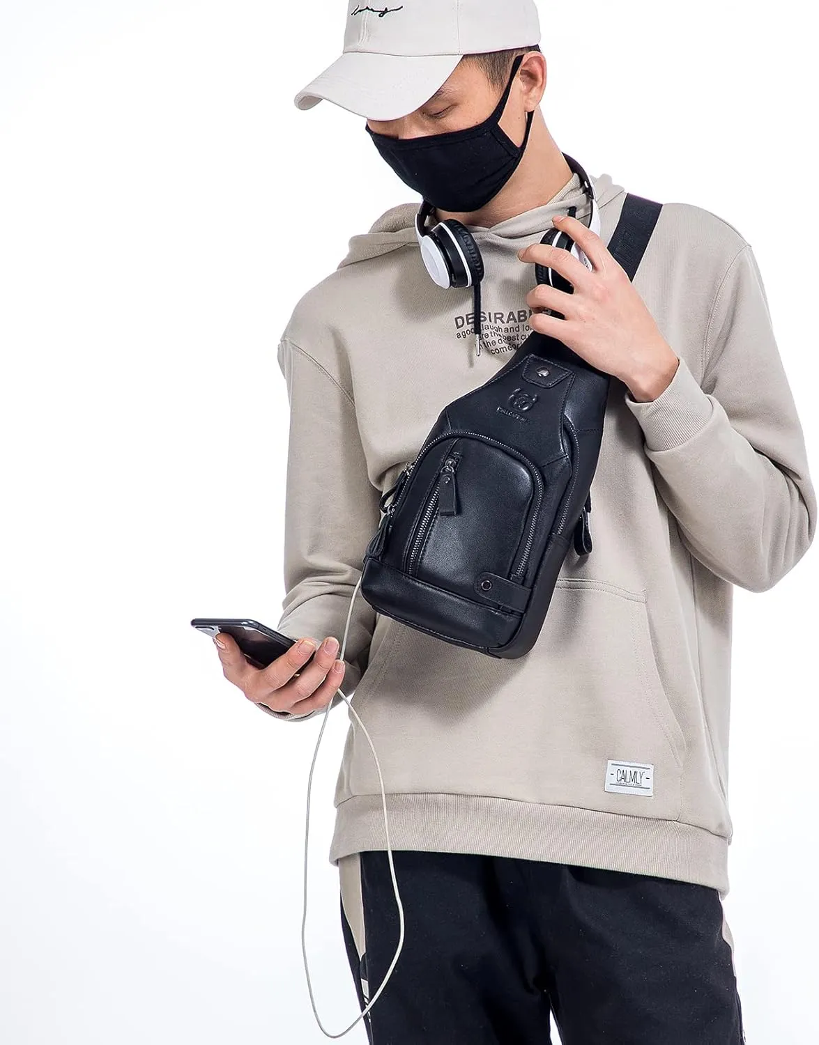 LUKZIJAES Genuine Leather Sling Bag for Men