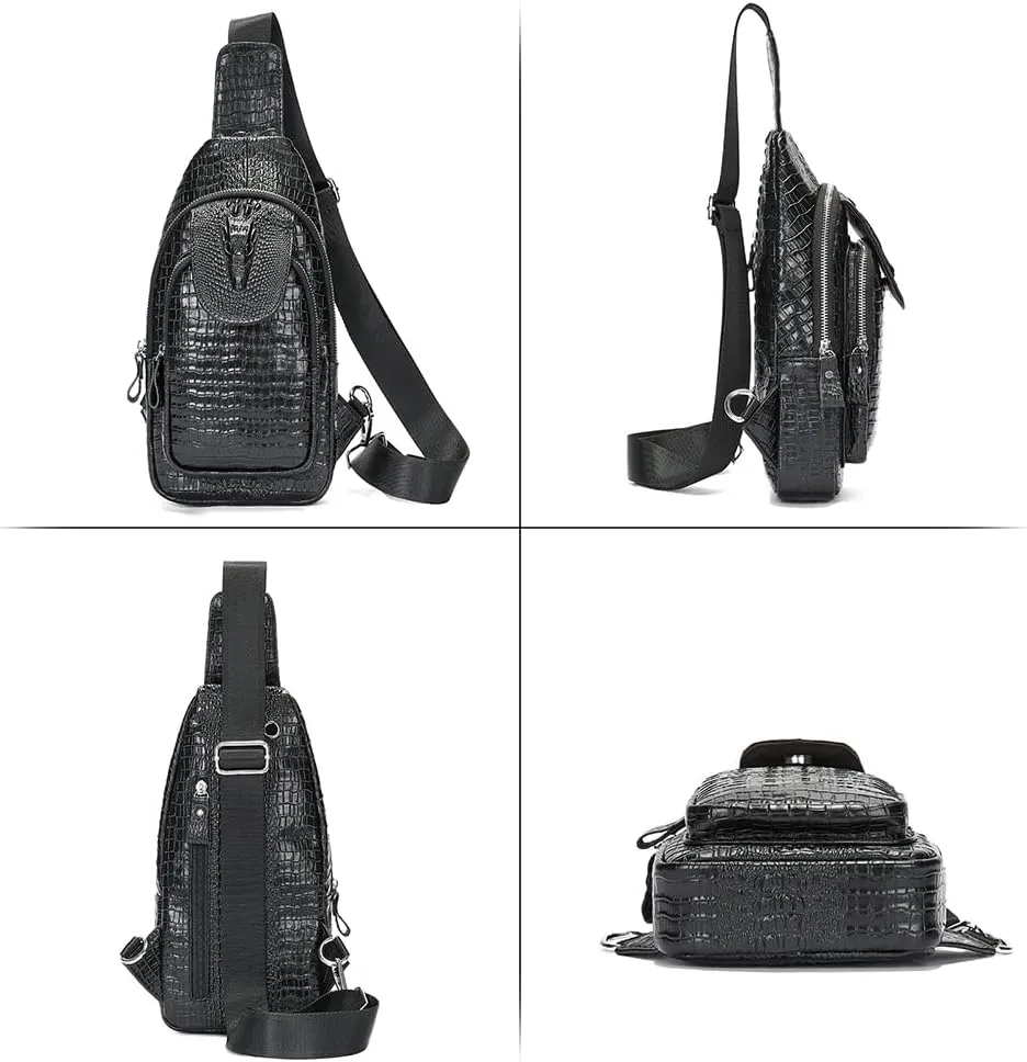 LUKZIJAES Genuine Leather Sling Bag for Men