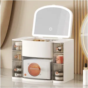 Luminous Mirror Makeup Organizer Large Storage Shelf Transparent Storage Organizer Suitable for Lipstick, face mask, and Other Cosmetics(White)