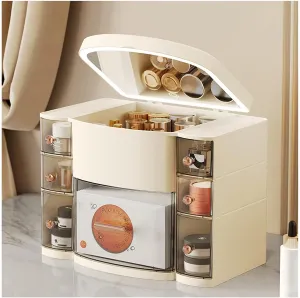 Luminous Mirror Makeup Organizer Large Storage Shelf Transparent Storage Organizer Suitable for Lipstick, face mask, and Other Cosmetics(Yellow)