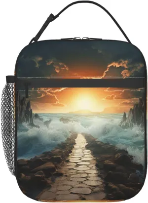 Lunch Bag Lunch Box for Women Men Insulated Lunch bag Divided Sea Pathway Lunch Tote Bags for Work Office