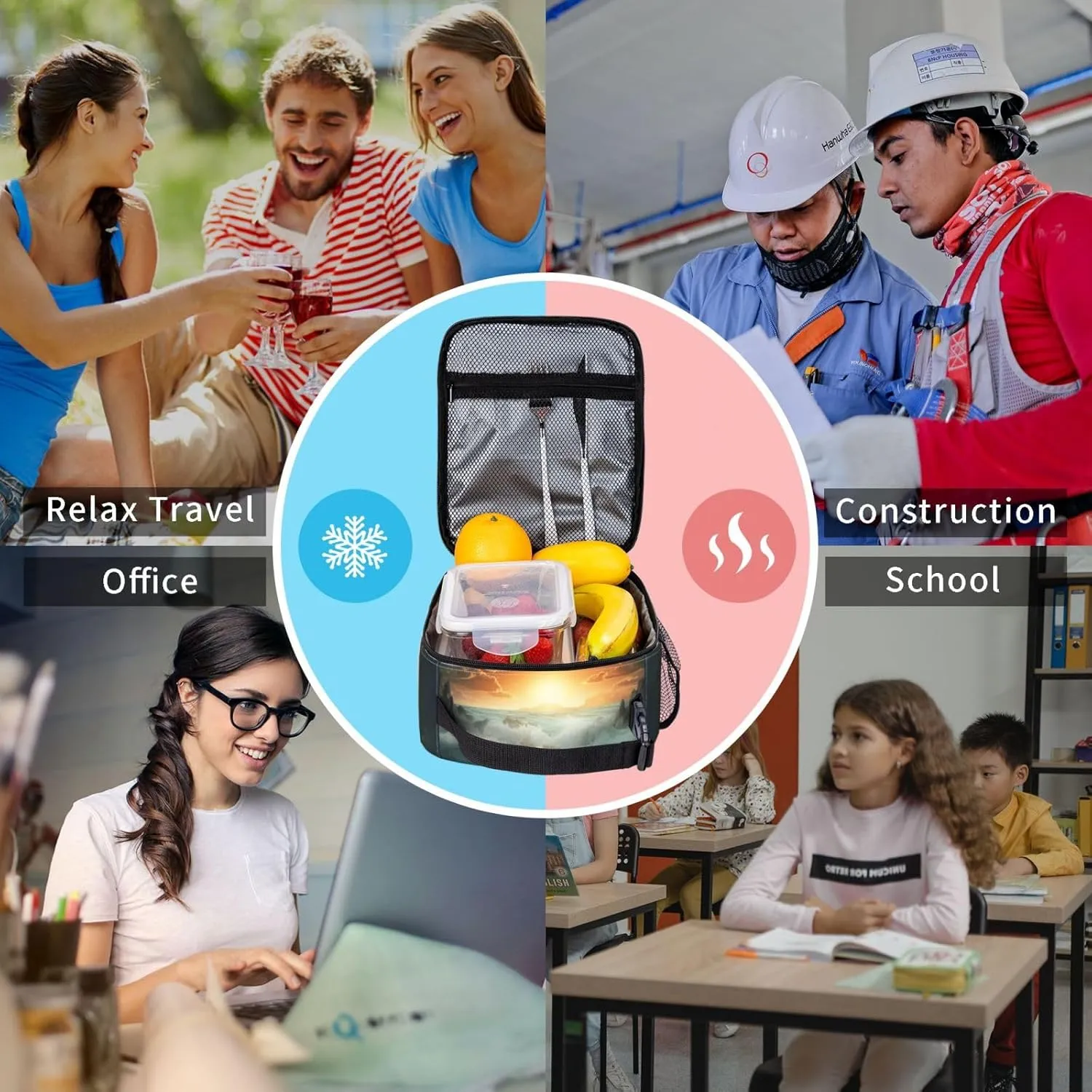 Lunch Bag Lunch Box for Women Men Insulated Lunch bag Divided Sea Pathway Lunch Tote Bags for Work Office