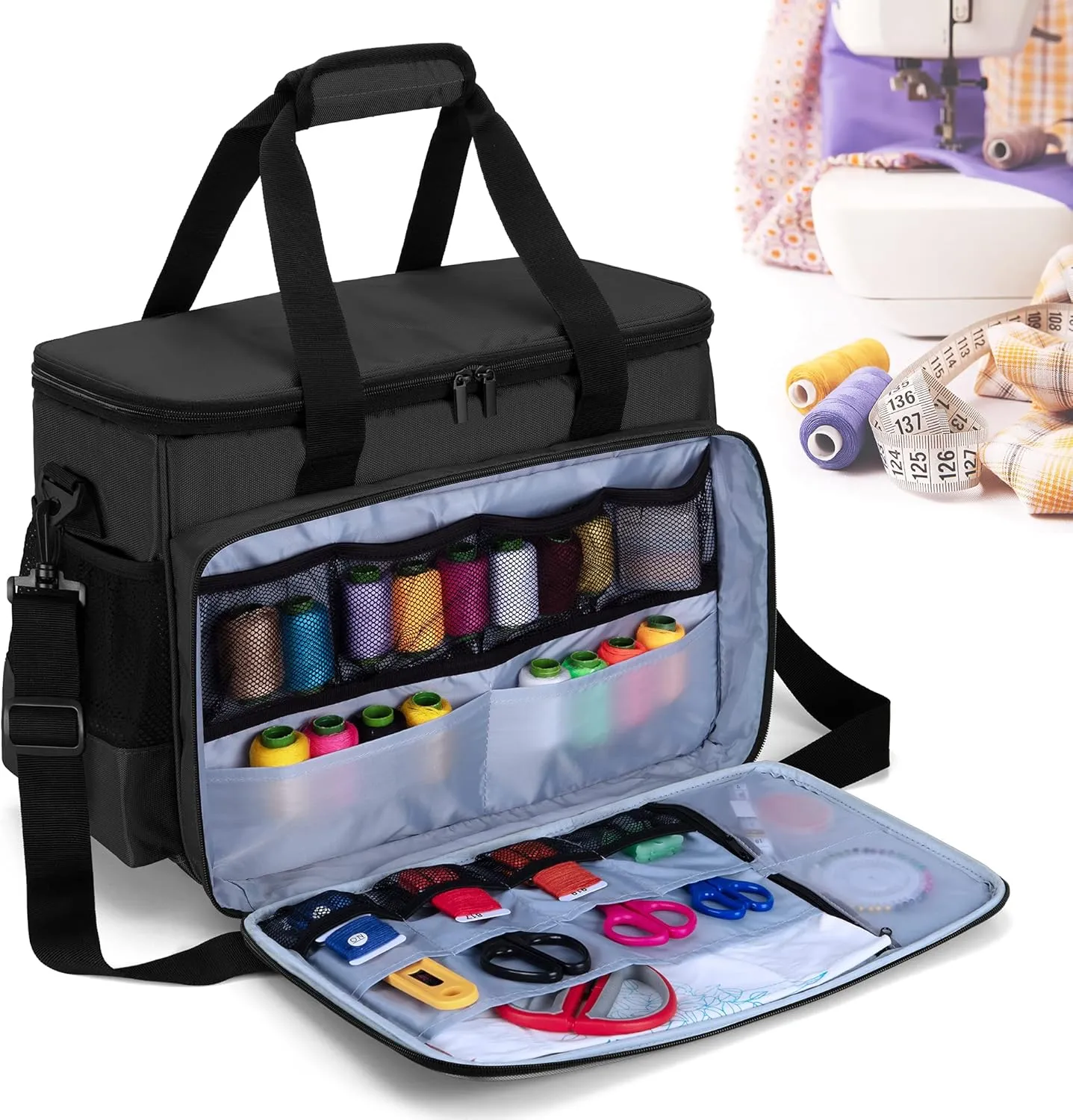 LUXJA Sewing Machine Carrying Bag with Removable Padding Pad, Tote Bag for Sewing Machine and Extra Sewing Accessories, Black
