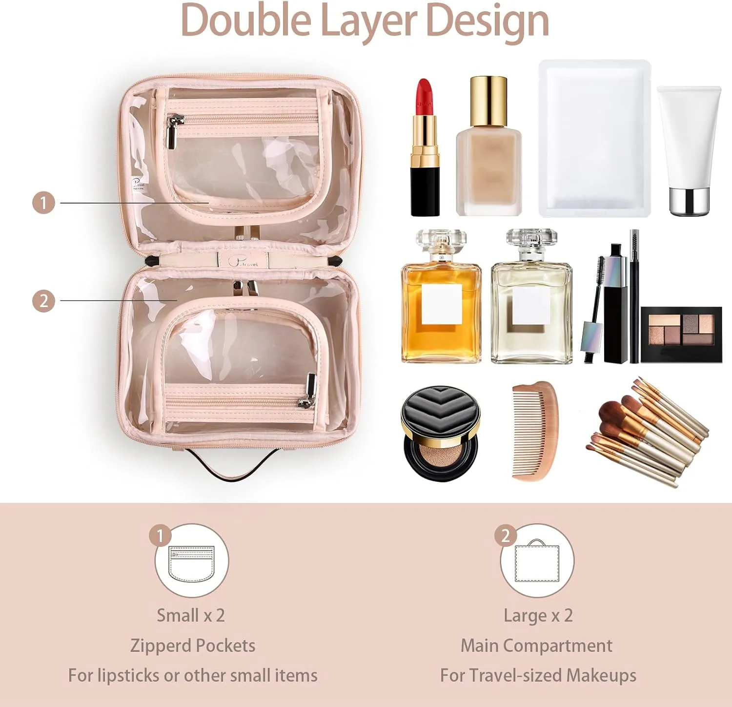 Lychii TSA Approved Toiletry Bag, Clear Travel Bag for Liquids Toiletries, Makeup Cosmetic Bag Organizer, Carry on Travel Accessories Essentials, Pink