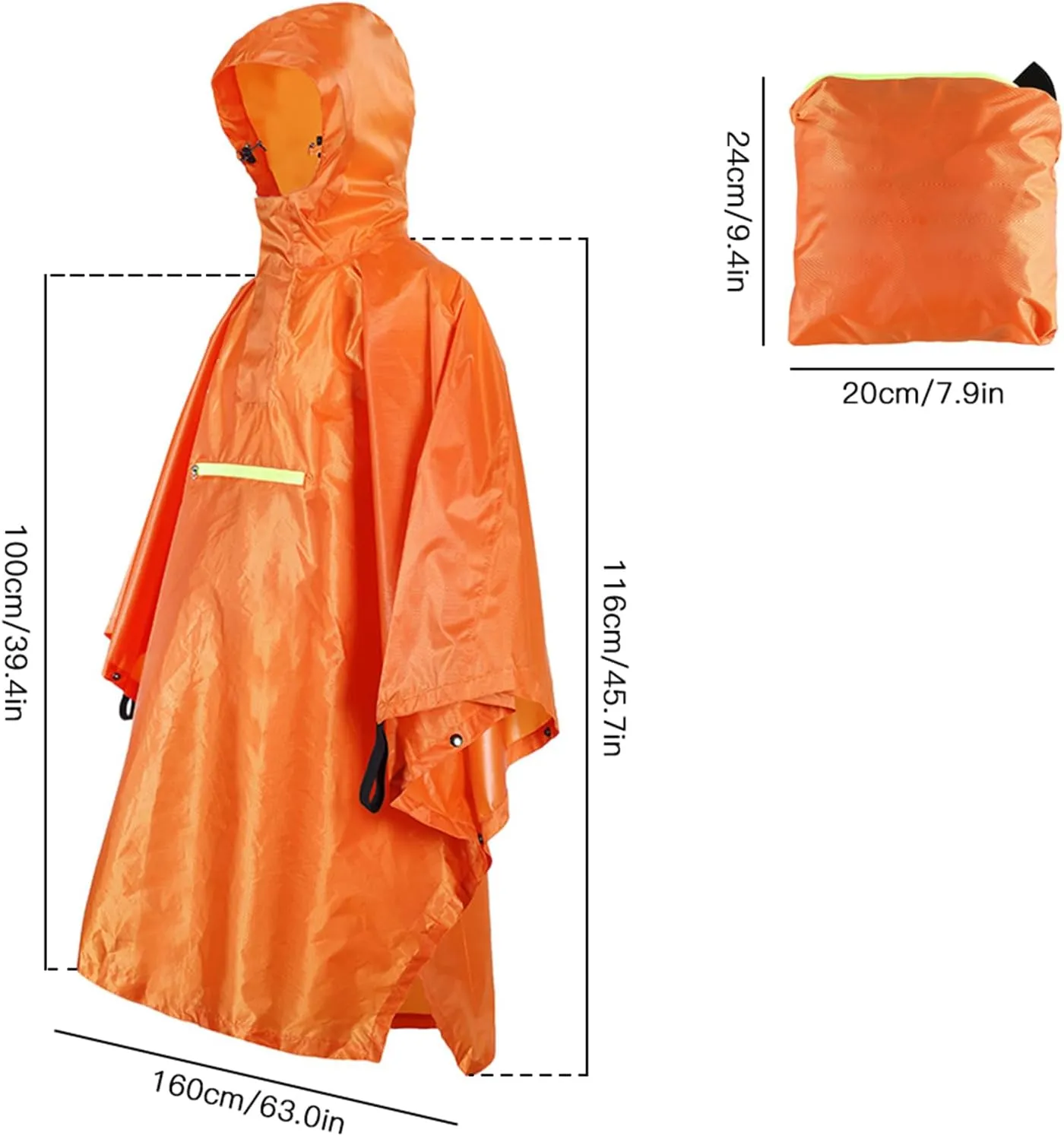 lyrlody Rainwear Poncho with Reflective Strip, Hooded Raincoat, Rainproof Rain Jacket for Camping Hiking Mountaineering