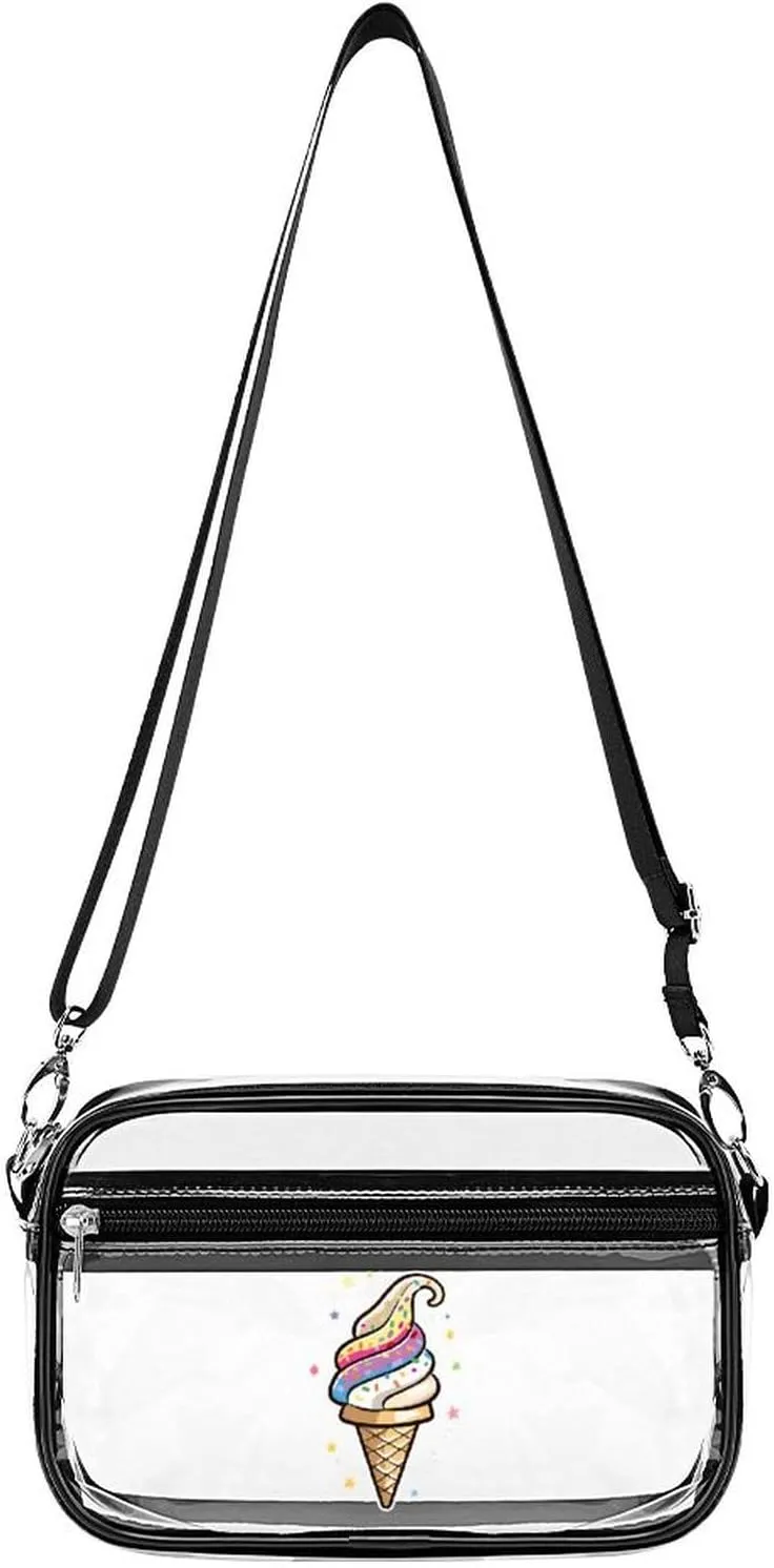Magic Ice Cream Cone Clear Stadium Bag Clear Mini Messenger Bags with 2 Compartments Crossbody Bag