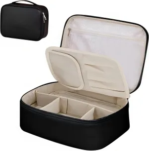 Makeup Bag, Large Capacity Portable Travel Cosmetic Bag Toiletry Bag for Women Travel Makeup Bag for Women with Handle and Divider for Cosmetics Makeup Brushes (Black)