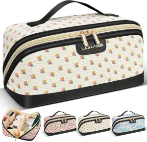 Makeup Bag Large Capacity Travel Make Up Bag, Makeup Organizer Cosmetic Bags for Women Travel Toiletry Bag for Women Skincare Bag with Handle and Divider