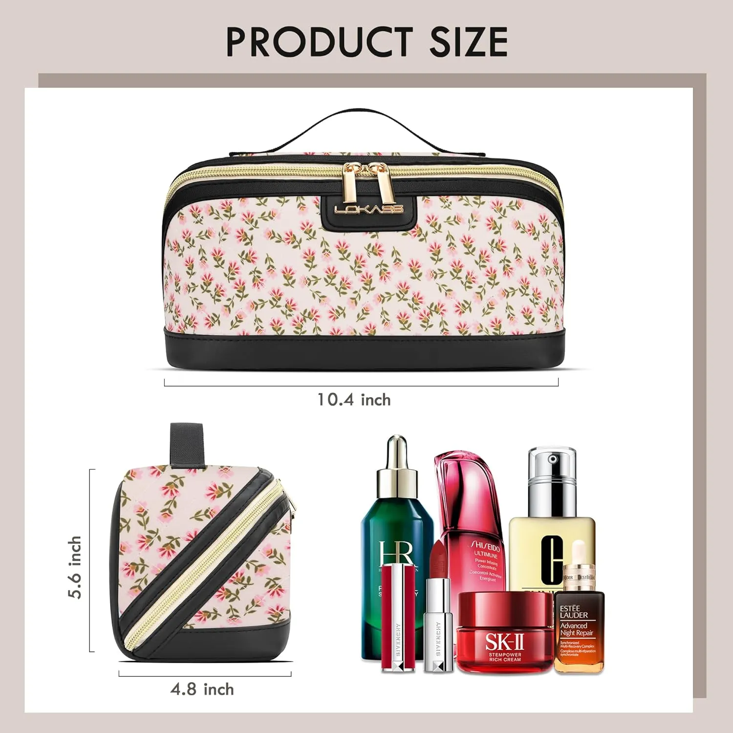 Makeup Bag Large Capacity Travel Make Up Bag, Makeup Organizer Cosmetic Bags for Women Travel Toiletry Bag for Women Skincare Bag with Handle and Divider