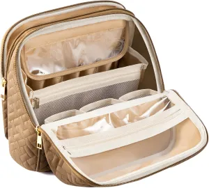Makeup Bag, Large Capacity with Room for Brushes and Mirror, Travel Makeup Organizer, Portable Make Up Case, Waterproof Cosmetic Toiletry Bags with Handle, Color Brown