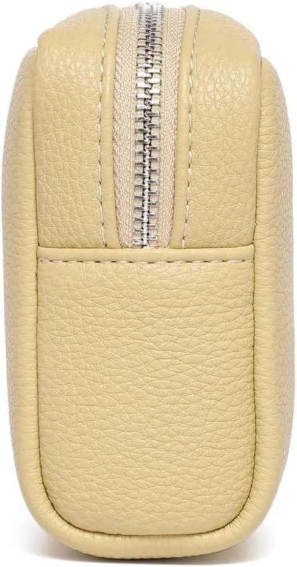 Makeup Bag Large Capacity Women's Classic Black Wash Bag Adjustable Partition Wash Brush and Cosmetic Carrying Bag (PU/Almond Yellow)