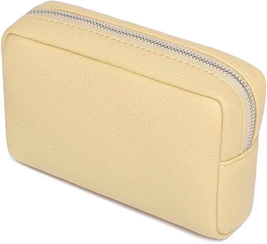Makeup Bag Large Capacity Women's Classic Black Wash Bag Adjustable Partition Wash Brush and Cosmetic Carrying Bag (PU/Almond Yellow)