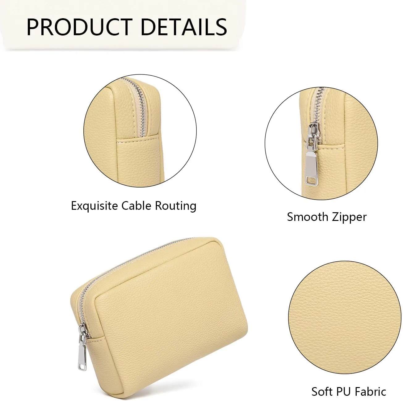 Makeup Bag Large Capacity Women's Classic Black Wash Bag Adjustable Partition Wash Brush and Cosmetic Carrying Bag (PU/Almond Yellow)