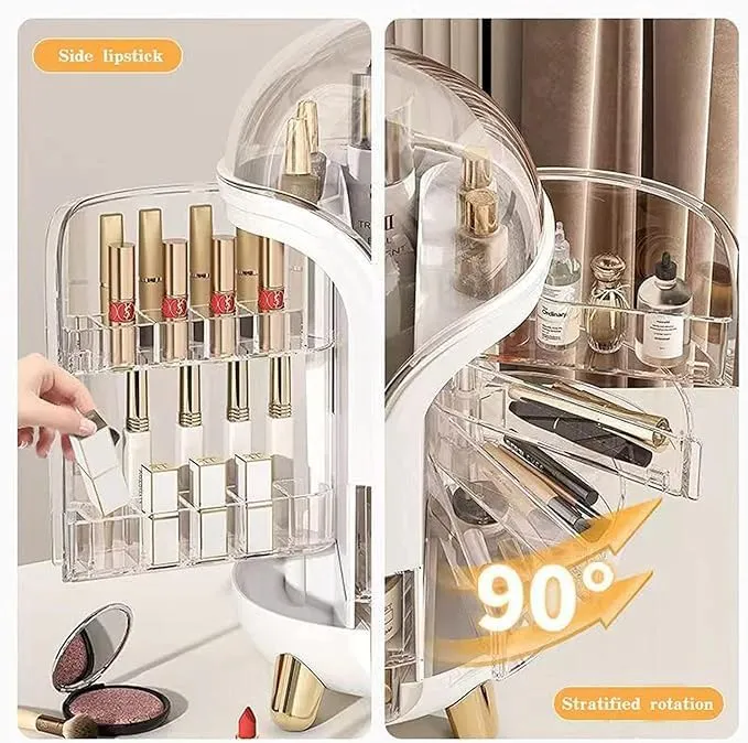 Makeup bag Storage Box, Countertop Portable Vanity Cosmetics MAKE UP bathroom organizers and Storage, Cosmetics Organizer Box for Countertop & Drawers, Skincare Organizers Box by KME (White 360)