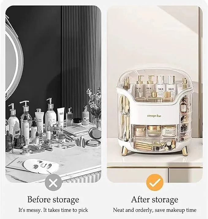 Makeup bag Storage Box, Countertop Portable Vanity Cosmetics MAKE UP bathroom organizers and Storage, Cosmetics Organizer Box for Countertop & Drawers, Skincare Organizers Box by KME (White 360)