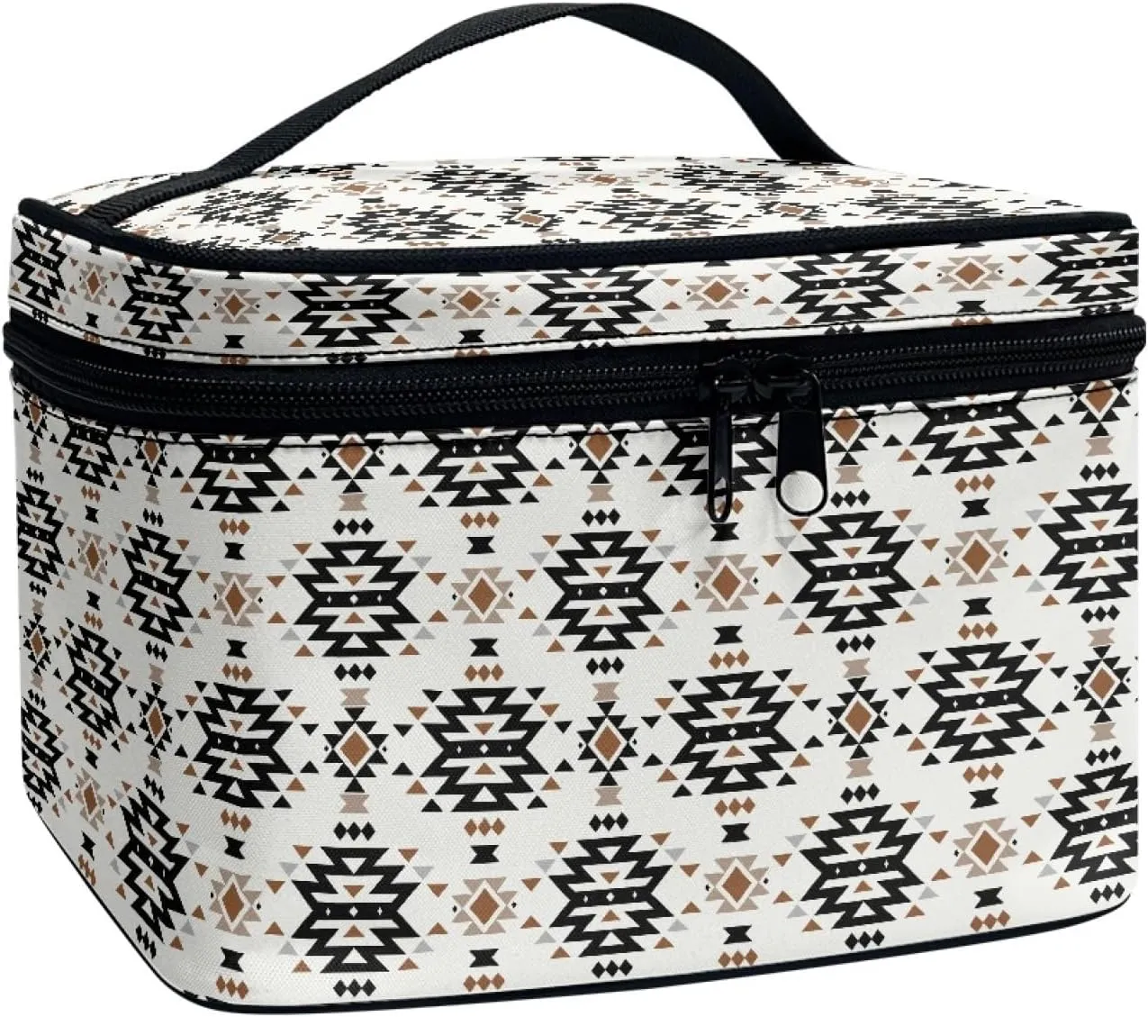 Makeup Bag, Western Style Cosmetic Bag, Large Capacity Travel Makeup Organizer, Toiletry Bag For Women & Girls With Handle and Divider (Aztec)