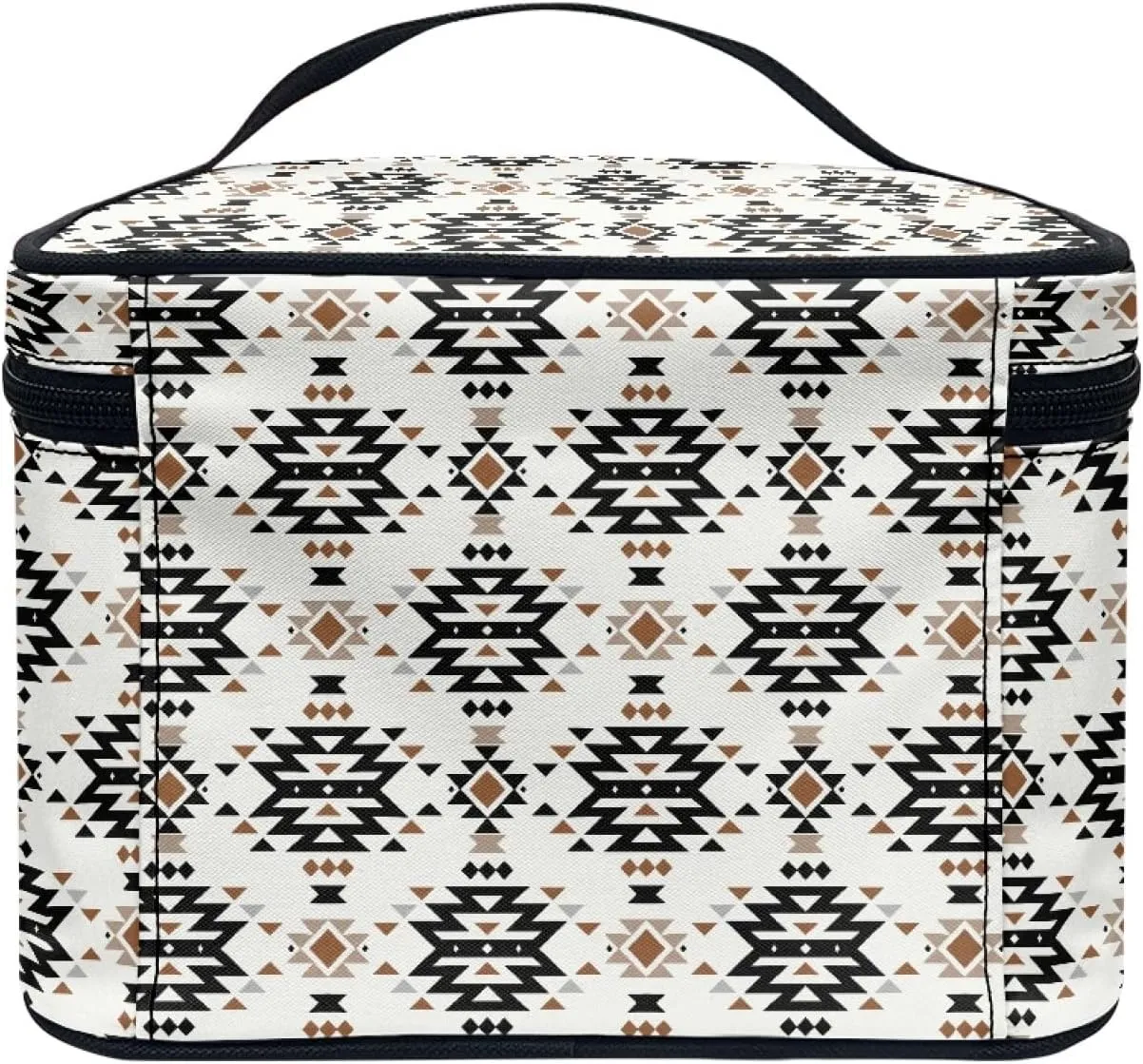 Makeup Bag, Western Style Cosmetic Bag, Large Capacity Travel Makeup Organizer, Toiletry Bag For Women & Girls With Handle and Divider (Aztec)