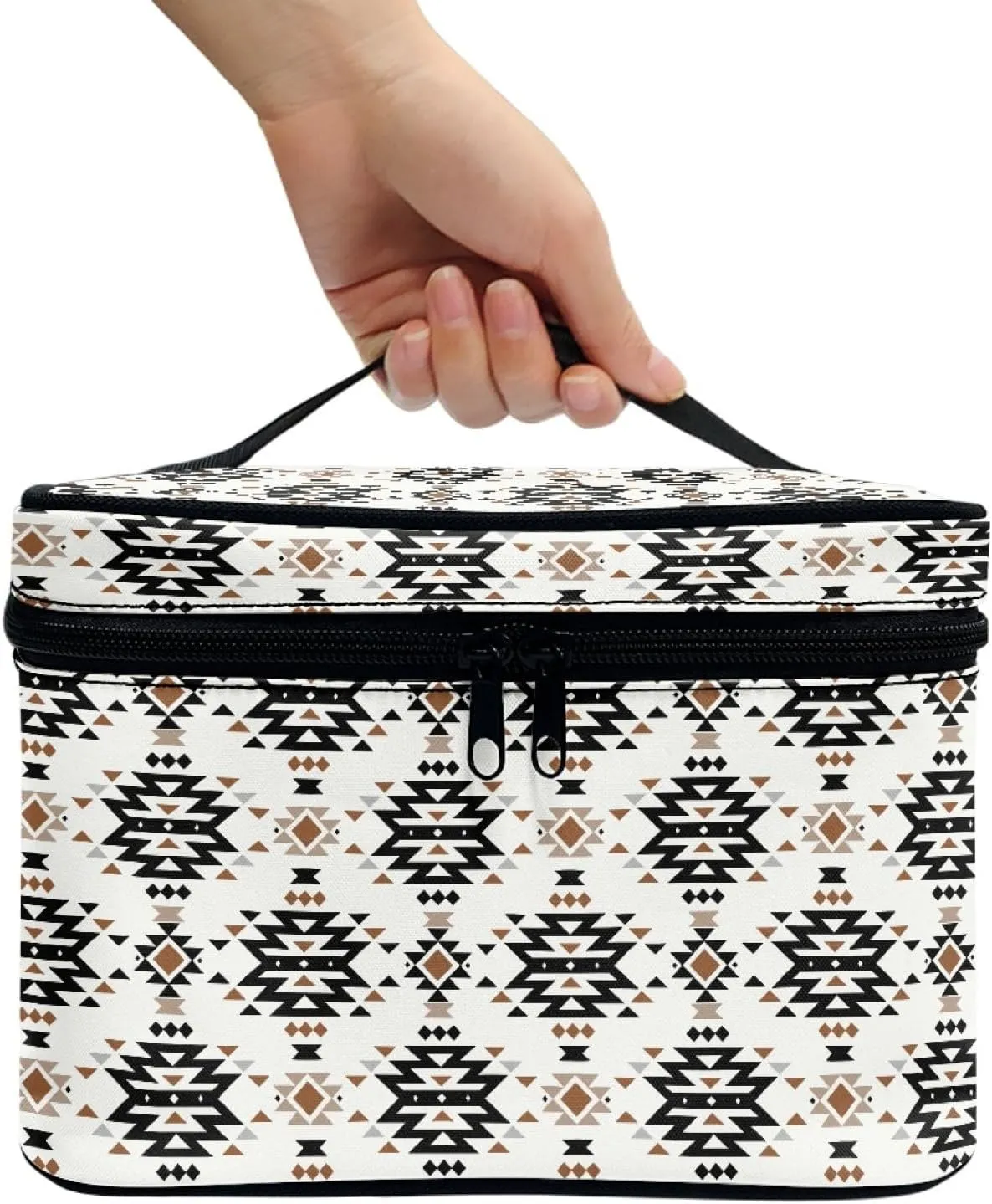 Makeup Bag, Western Style Cosmetic Bag, Large Capacity Travel Makeup Organizer, Toiletry Bag For Women & Girls With Handle and Divider (Aztec)
