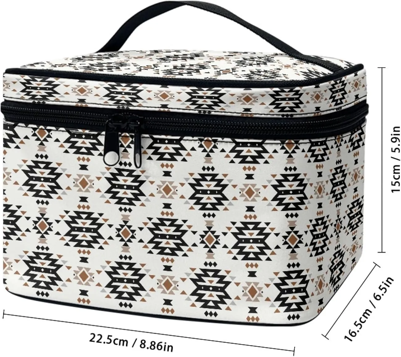 Makeup Bag, Western Style Cosmetic Bag, Large Capacity Travel Makeup Organizer, Toiletry Bag For Women & Girls With Handle and Divider (Aztec)