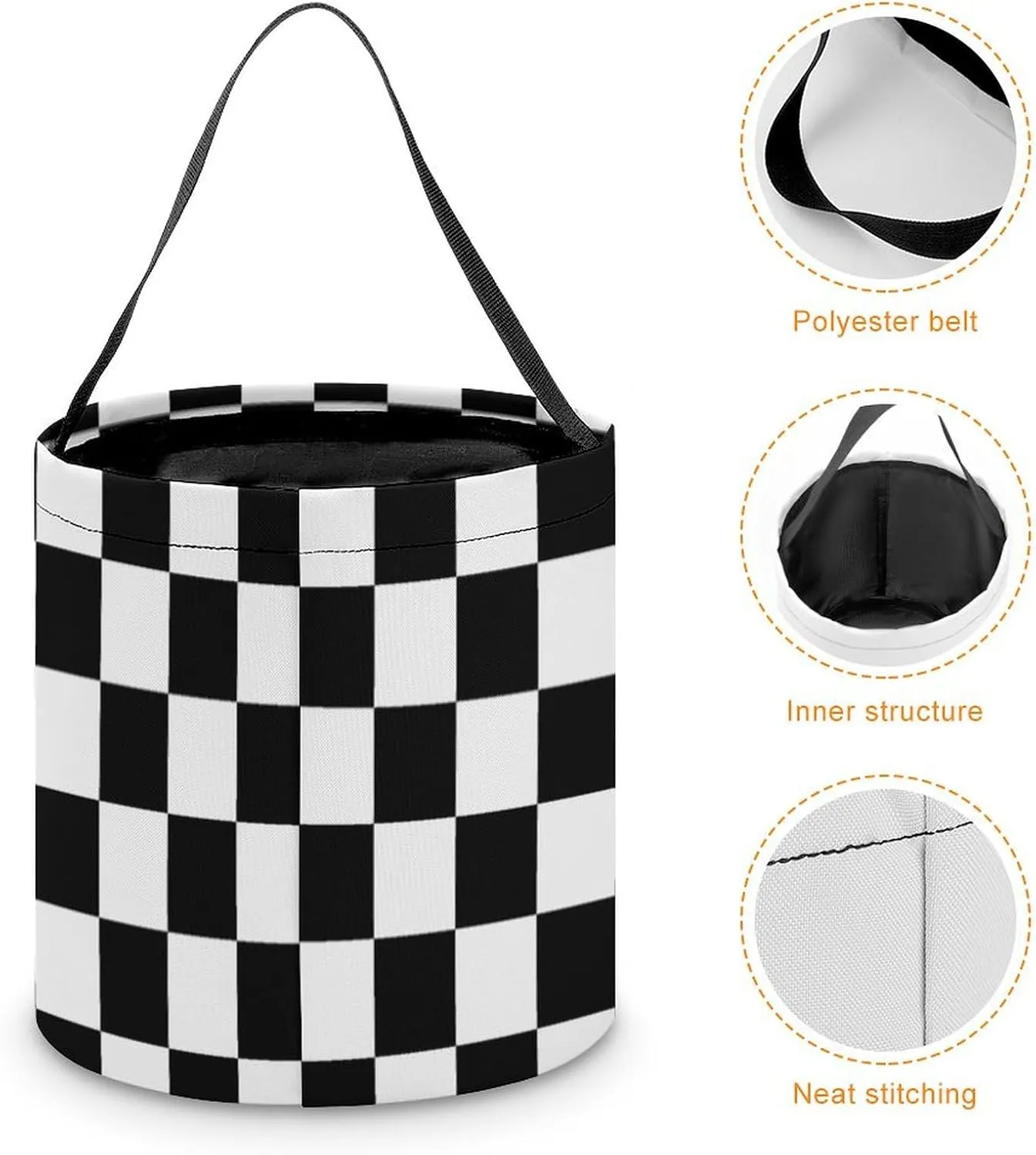 Makeup Bag, Western Style Cosmetic Bag, Large Capacity Travel Makeup Organizer, Toiletry Bag For Women & Girls With Handle and Divider (Black & White Checkerboard)