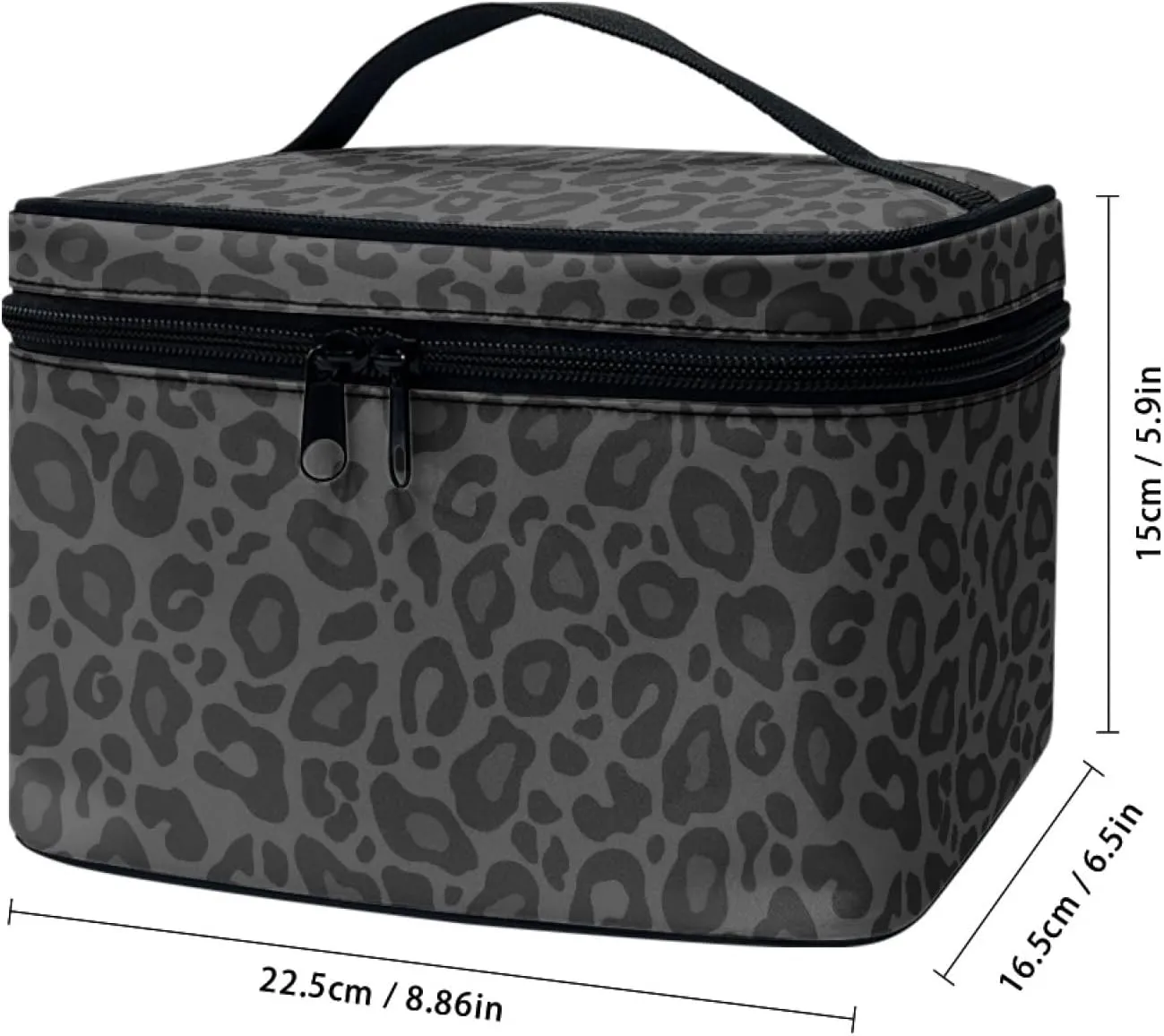 Makeup Bag, Western Style Cosmetic Bag, Large Capacity Travel Makeup Organizer, Toiletry Bag For Women & Girls With Handle and Divider (Black Leopard)