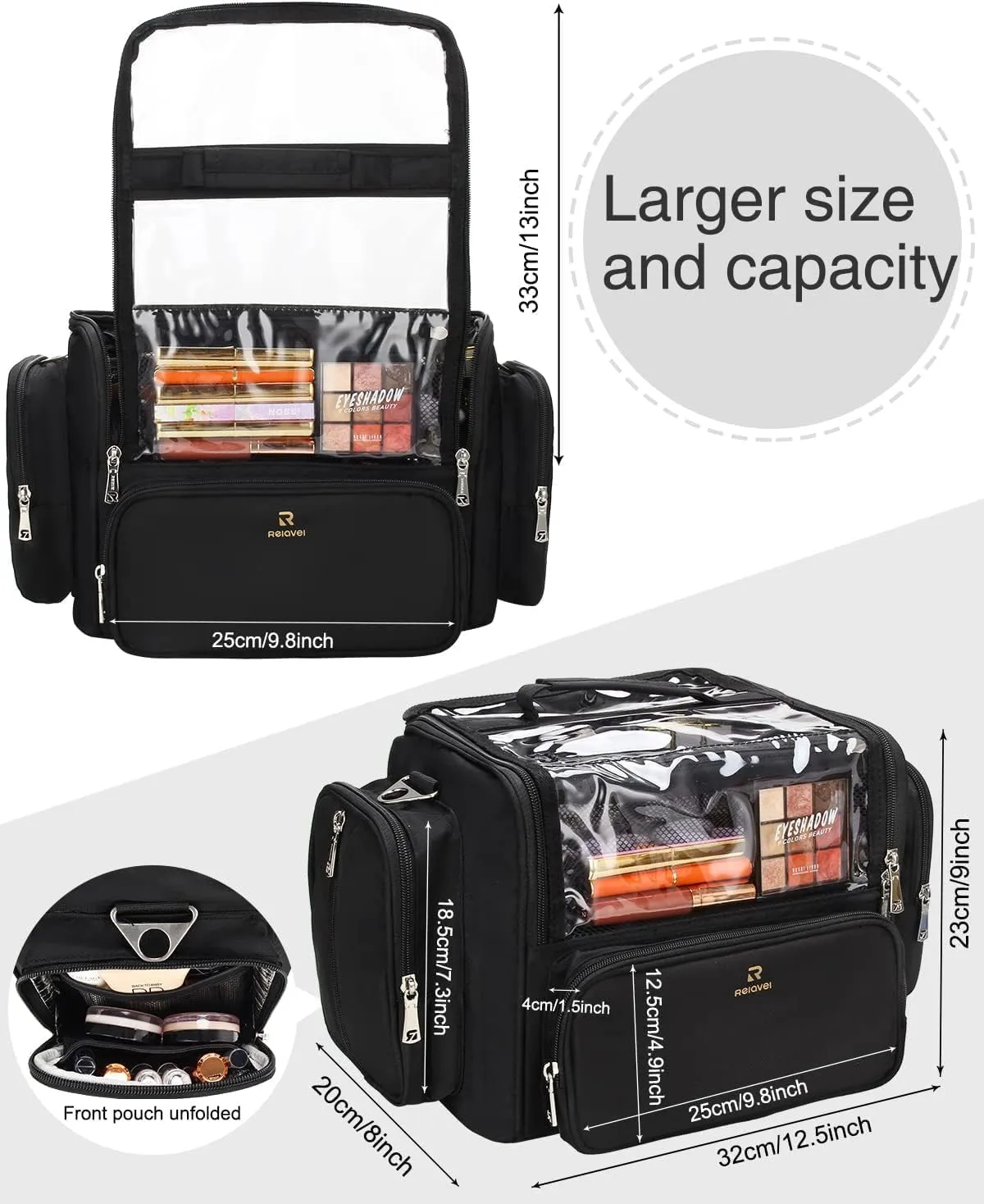 Makeup Brush Bag, Professional Makeup Case Extra Large Capacity Makeup Artist Bag Stand-up Cosmetic Bag Travel Makeup Brush Case with Shoulder Strap and Adjustable Divider