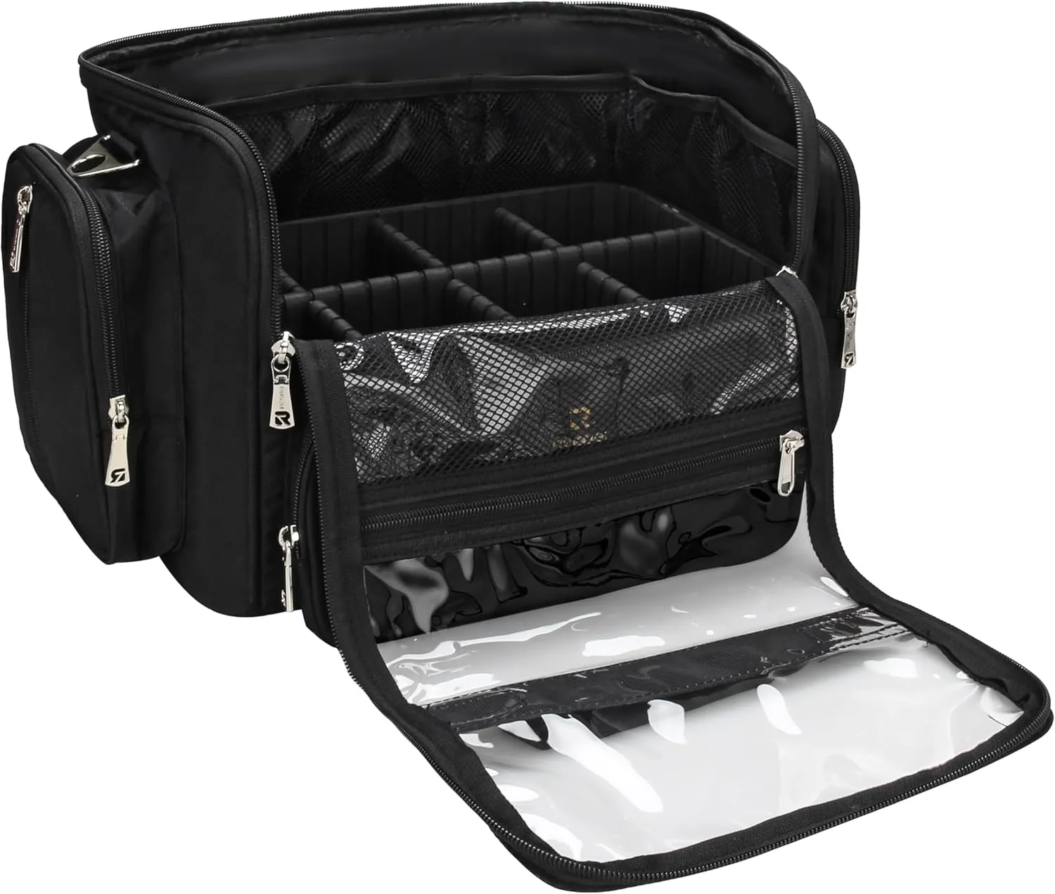 Makeup Brush Bag, Professional Makeup Case Extra Large Capacity Makeup Artist Bag Stand-up Cosmetic Bag Travel Makeup Brush Case with Shoulder Strap and Adjustable Divider