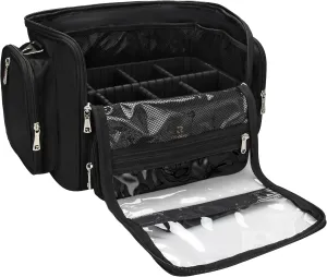 Makeup Brush Bag, Professional Makeup Case Extra Large Capacity Makeup Artist Bag Stand-up Cosmetic Bag Travel Makeup Brush Case with Shoulder Strap and Adjustable Divider