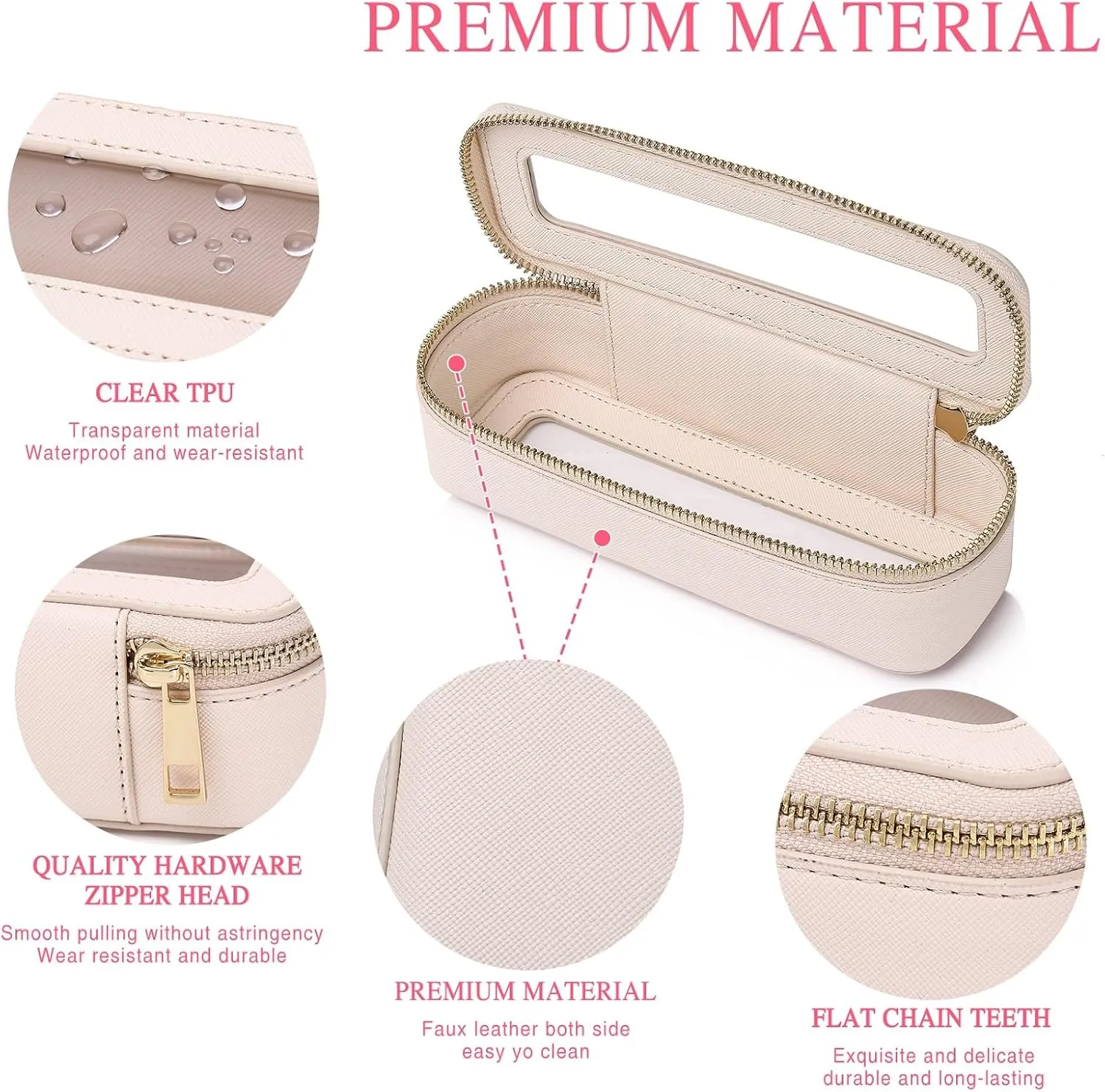 Makeup Brush Bag Slim Clear Makeup Bag Transparent Travel Cosmetic Case & Toiletry Bag with Zipper Small Beatuy Makeup Bag Purse Organizer for Women (Beige, SLIM)