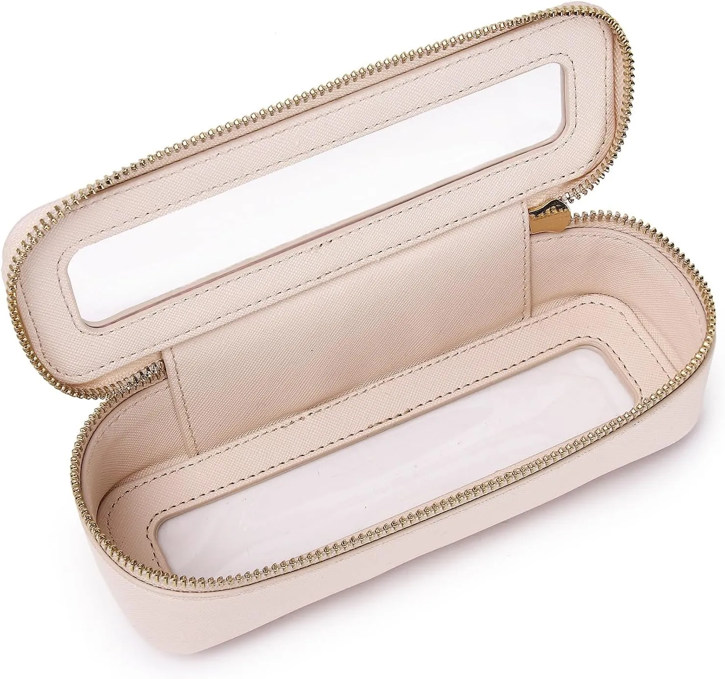 Makeup Brush Bag Slim Clear Makeup Bag Transparent Travel Cosmetic Case & Toiletry Bag with Zipper Small Beatuy Makeup Bag Purse Organizer for Women (Beige, SLIM)
