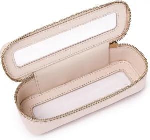 Makeup Brush Bag Slim Clear Makeup Bag Transparent Travel Cosmetic Case & Toiletry Bag with Zipper Small Beatuy Makeup Bag Purse Organizer for Women (Beige, SLIM)