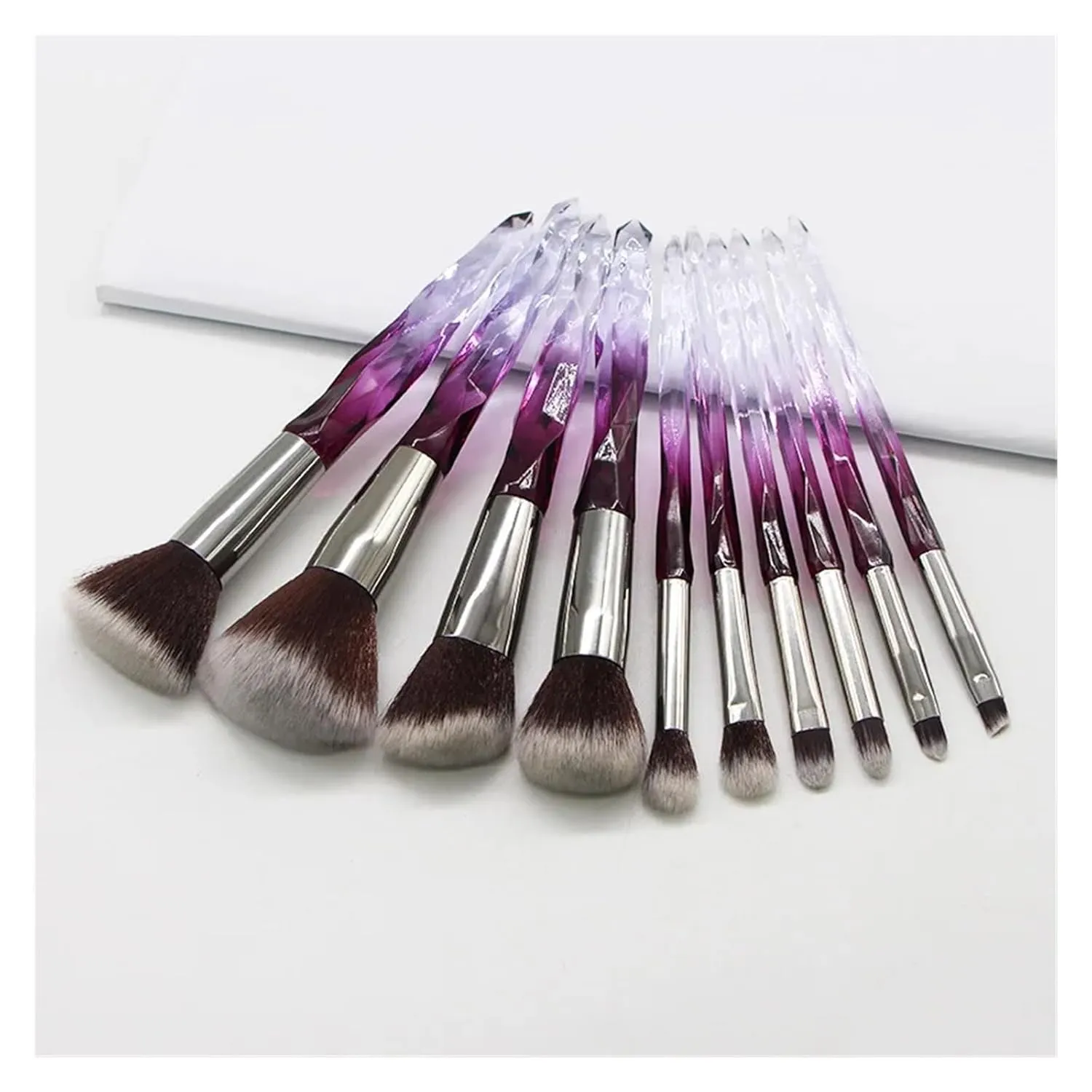 Makeup Brush Set 10Pcs Crystal Eyebrow Shadow Lip Pencil Blush Cosmetic Brushes Transparent Diamond Handle Novice Beauty Tools(Blue)