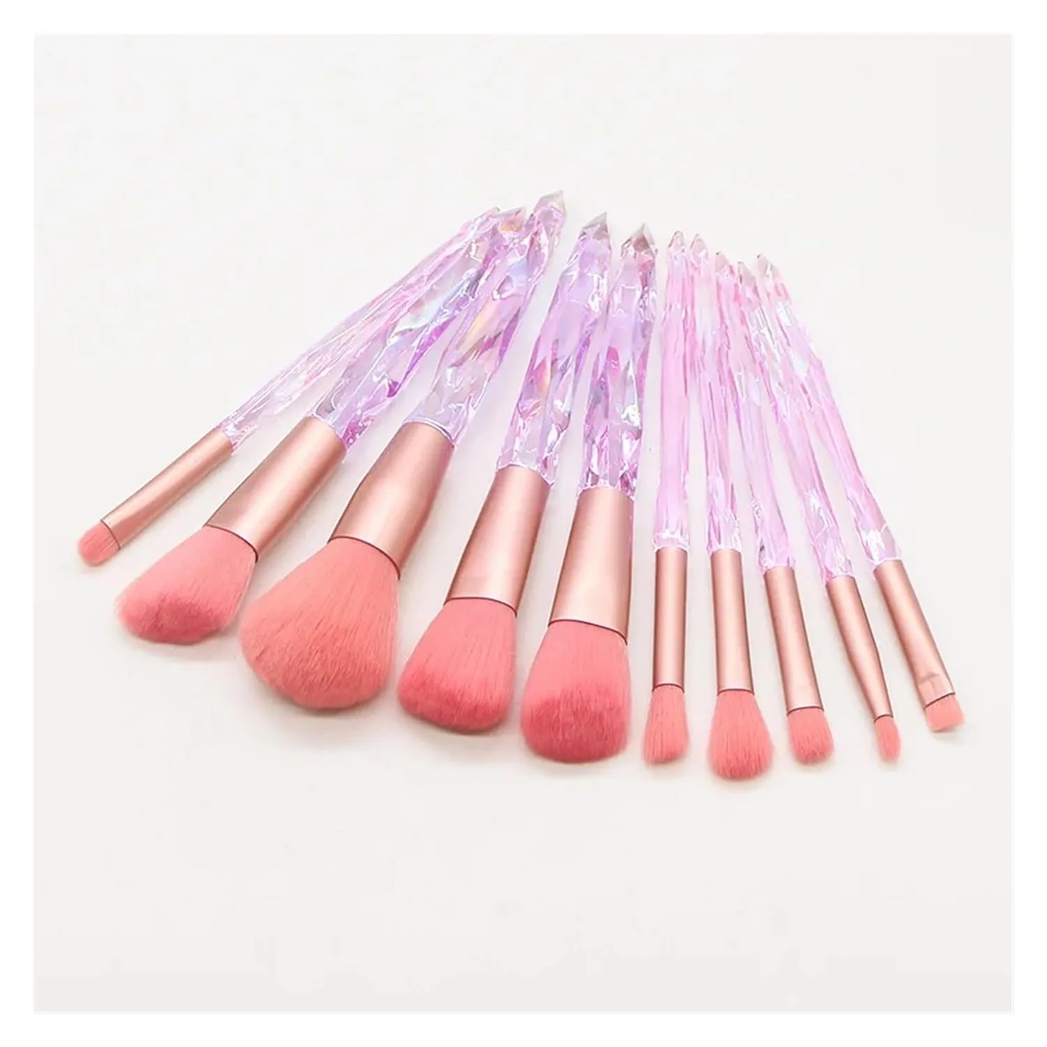 Makeup Brush Set 10Pcs Crystal Eyebrow Shadow Lip Pencil Blush Cosmetic Brushes Transparent Diamond Handle Novice Beauty Tools(Blue)