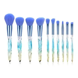Makeup Brush Set 10Pcs Crystal Eyebrow Shadow Lip Pencil Blush Cosmetic Brushes Transparent Diamond Handle Novice Beauty Tools(Blue)