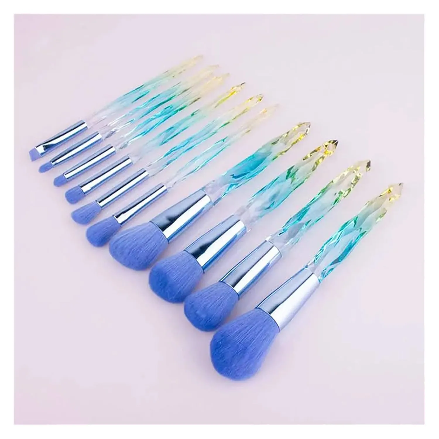 Makeup Brush Set 10Pcs Crystal Eyebrow Shadow Lip Pencil Blush Cosmetic Brushes Transparent Diamond Handle Novice Beauty Tools(Blue)