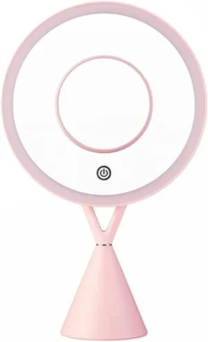 Makeup Mirror, 360 Degree Swivel Magnifying Mirror with Dimmable Touch Screen, Portable Tabletop Illuminated Mirrors .(Pink)