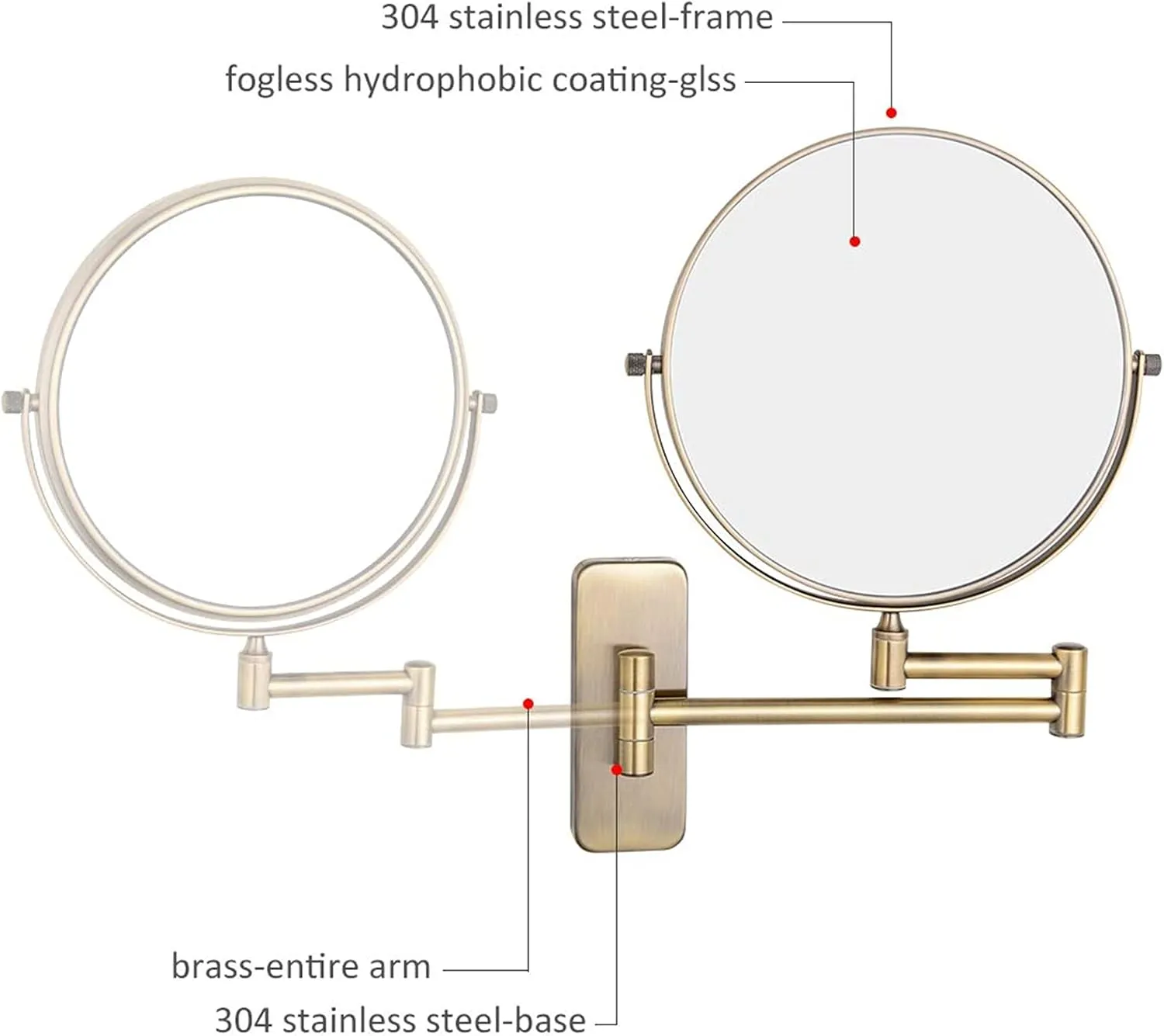 Makeup Mirror, 8 inch Double Sided Shaving Magnifying Mirror, Adjustable Wall Mounted Bathroom Swivel Folding Cosmetic Vanity Mirrors,Black,7X(Brass,7X)